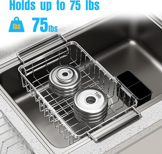 Expandable Over The Sink Dish Drying Rack, Anti-Rust Stainless Steel in Sink - Image 7