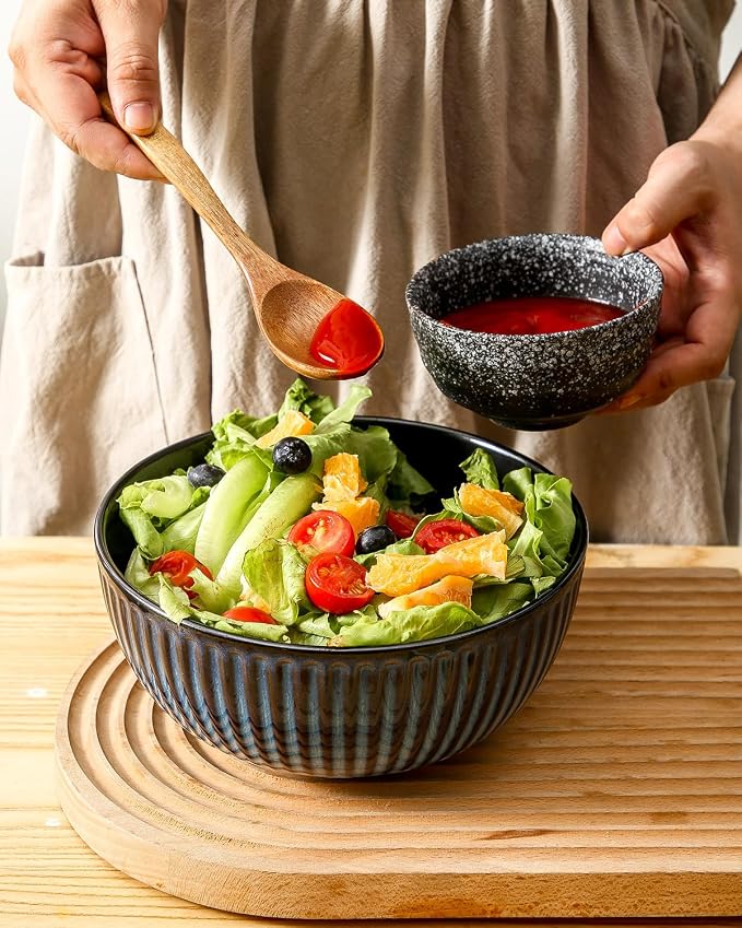 HASENSE Mixing Bowls of 3, Porcelain Ribbed Bowls 1.5/1/0.5 Qt - Image 7