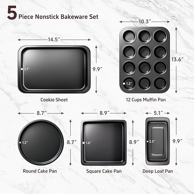 CasaCulina Baking Pans Set, 5-Piece Nonstick Bakeware Sets - Image 2