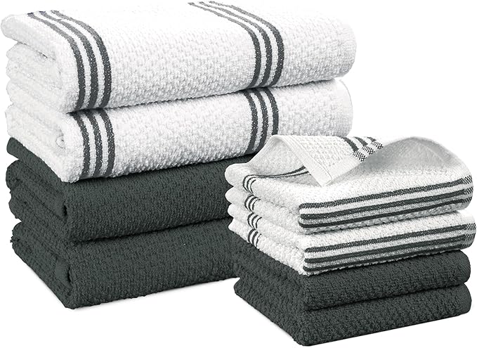 Casa Platino 8PC Cotton Kitchen Towels, Summer Grey Kitchen Towels by CasaPlatino