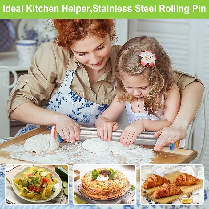 Rolling Pin with Thickness Rings and Red Silicone Baking Mat, Adjustable - Image 6