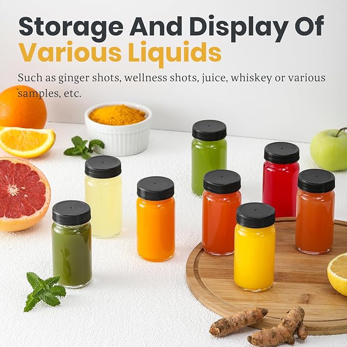 LANDNEOO 15 Pack 2 oz Glass Shot Mini Bottles w/Black Lids & 15 Labels - Image 6