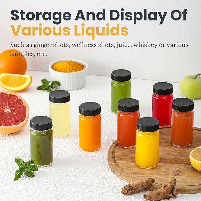 9 Pack, 2 oz Glass Shot Bottles w/ Black Lids & 9 Labels - Image 5