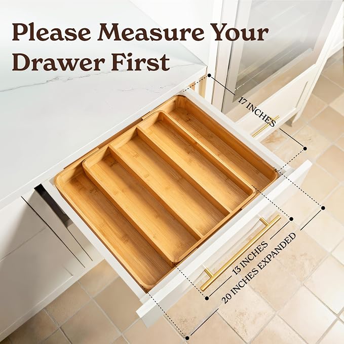 SMIRLY Silverware Drawer Organizer – Bamboo Kitchen Drawer Organizer, - Image 4