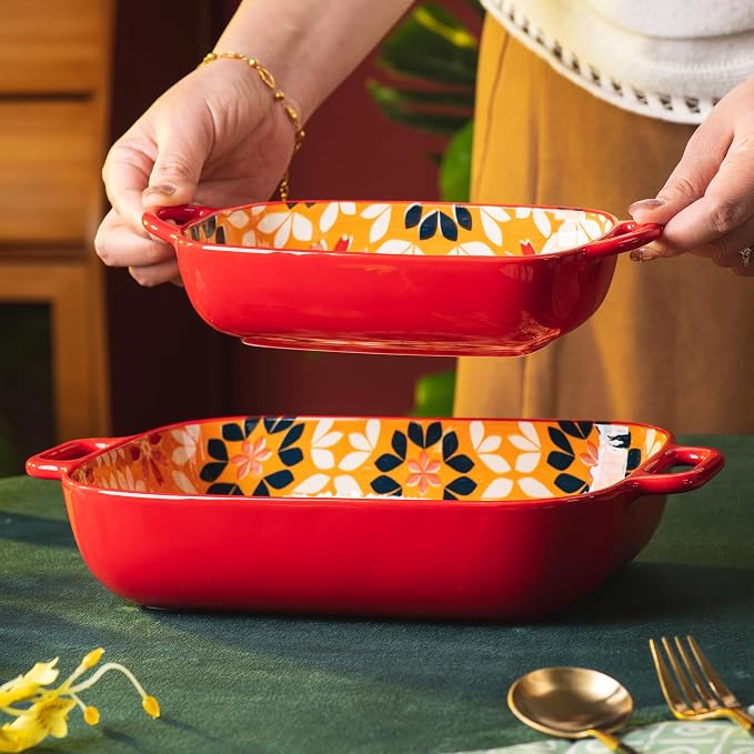 ONCCI Ceramic Baking Dish Set, 2-Piece Hand-painted Porcelain Rectangular - Image 7