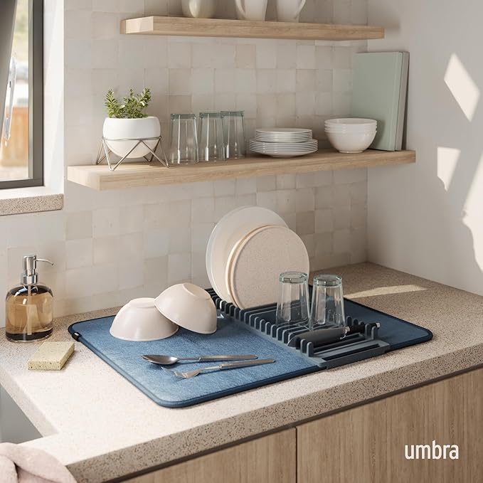 Umbra Udry Dish Rack and Microfiber Drying Mat – Space-Saving Design Folds Up - Image 2