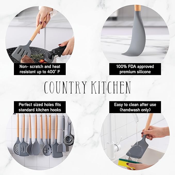 Country Kitchen Non Stick Silicone Utensil Set - Image 2
