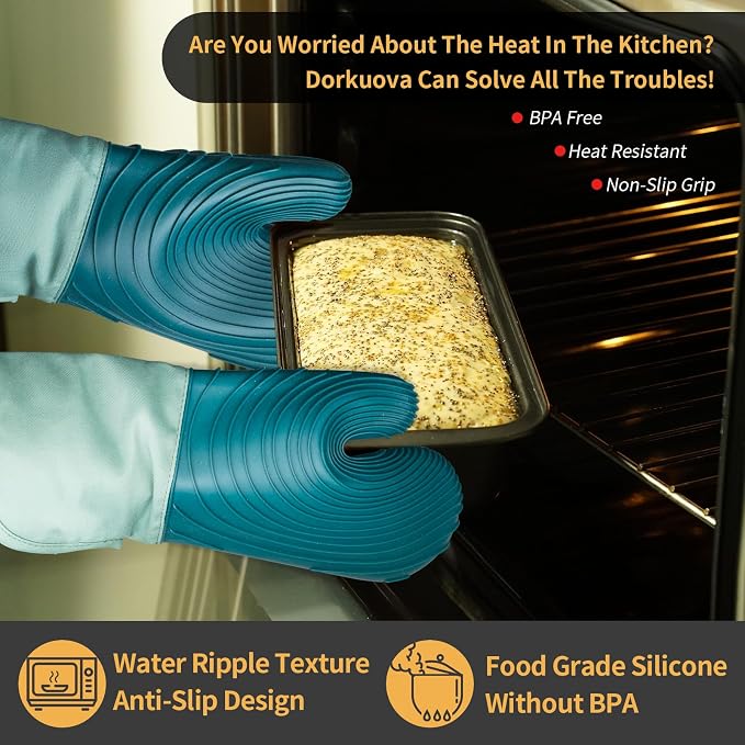 Silicone Oven Mitt Pack, Cotton Lined Gloves, Long Cooking Mitts and Trivet Mats - Image 3
