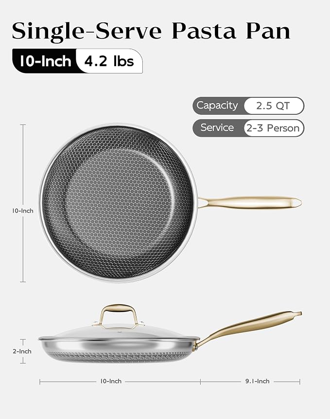 Nonstick Frying Pan with Lid 10-Inch, Durable Stainless Steel Skillet, - Image 2