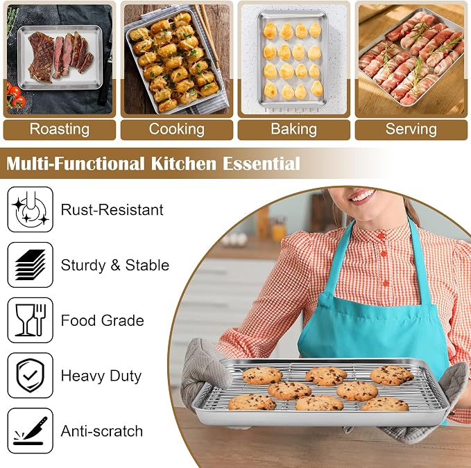 E-far Baking Sheet with Wire Rack, Stainless Steel Cookie Sheets Pan & Cooling - Image 4