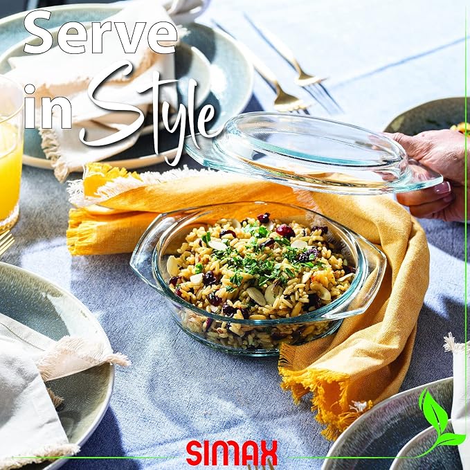 Simax Casserole Dish With Lid, 24 Ounce Round Glass Cookware, Oven and - Image 5