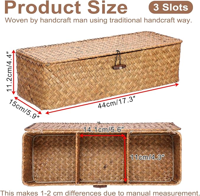 Hipiwe Handwoven Wicker Basket Box Rectangular Wardrobe Home Organizer - Image 3