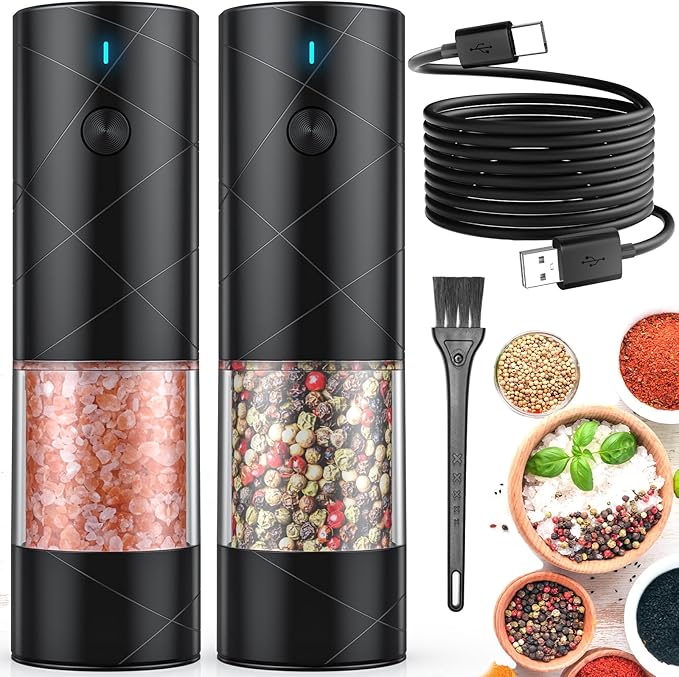 2Pack Electric Salt and Pepper Grinder Set USB Rechargeable by Lidaop