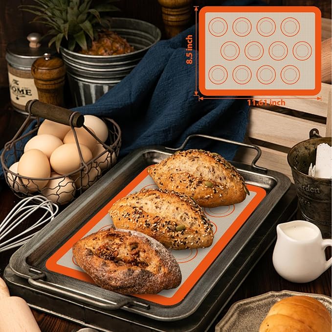 Silicone Baking Mat Set of 4, Nonstick Reusable Silicone Bread Sling & Loaf Pan - Image 7