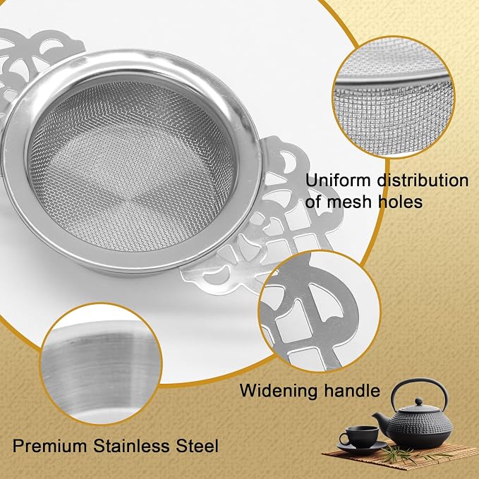 2 Pack Tea Strainers with Drip Bowls Stainless Steel Mesh Tea Infusers Loose - Image 4