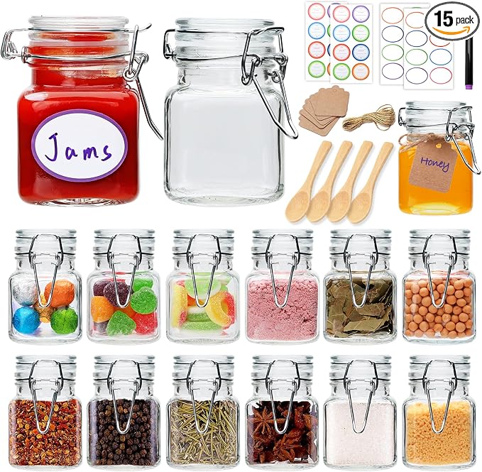 Small Glass Jars with Lids, 4 oz Spice Jars with Labels, 15 Pack Small Glass by Brajttt