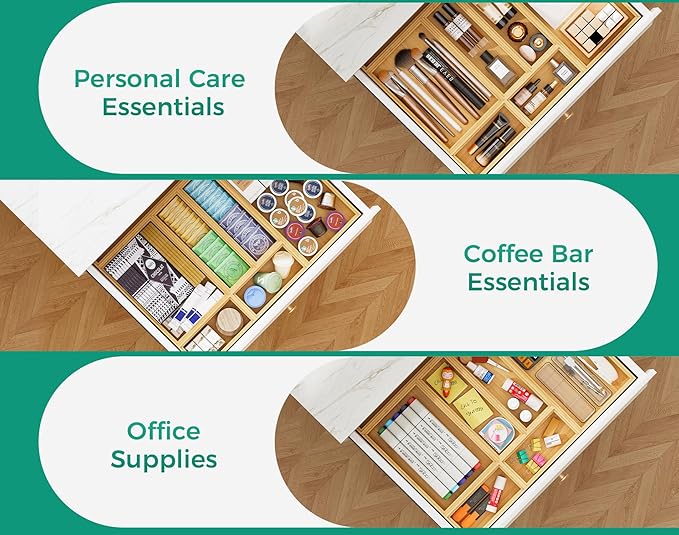 Bamboo Kitchen Drawer Organizer Boxes – 9" x 6" Stackable Wood Silverware - Image 5