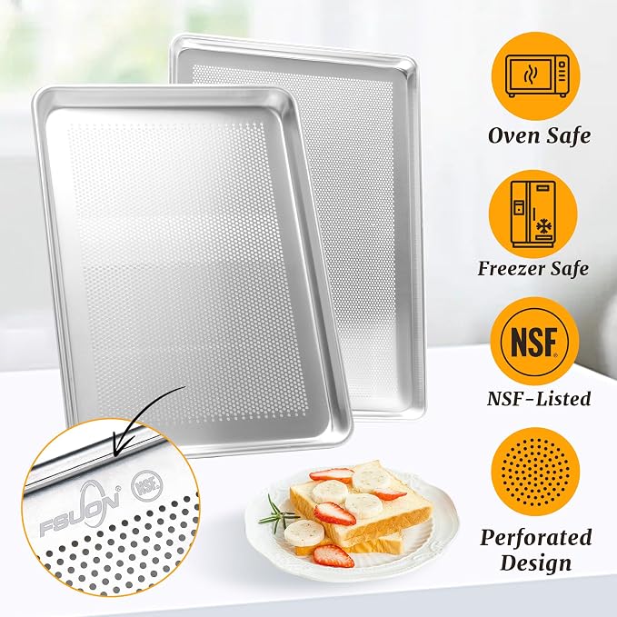 6 Pack Full Size Aluminum Perforated Baking Sheet Pan, Restaurant & Kitchen - Image 2