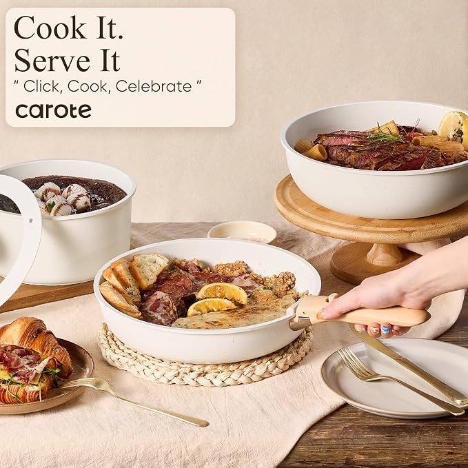 CAROTE 33pcs Pots and Pans Non Stick, Cookware Sets Detachable Handle, - Image 4