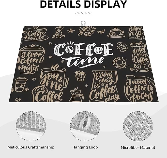 Coffee Time Dish Drying Mat 18x24 Inch, Microfiber Absorbent Fast Dry Mat Large - Image 3