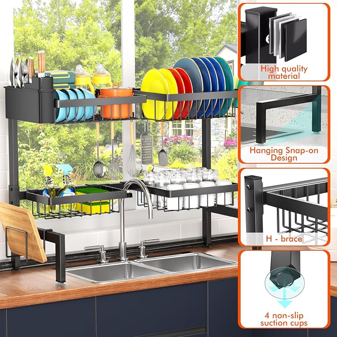 YKLSLH 4 Baskets Over The Sink Dish Drying Rack, Extendable Large Capacity Sink - Image 6