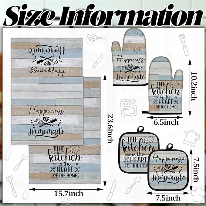 Sratte 6 Pcs Kitchen Decor Accessories Set Farmhouse Towels Pot Holders Oven - Image 4