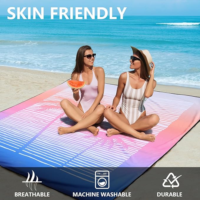 WIWIGO Beach Blanket Waterproof Sandproof Beach Mat 79" X 83"/10'x9'for 2-8 - Image 4