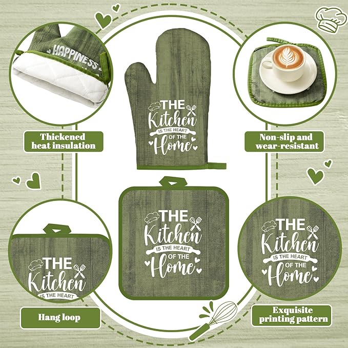 Leinuosen 8 Pcs Kitchen Towels and Oven Mitts Sets Pot Holders Dishcloths Set - Image 4