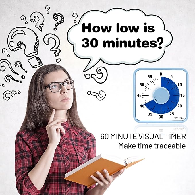 Secura 60-Minute Visual Countdown Timer, 7.5-Inch Oversize Classroom Visual - Image 2