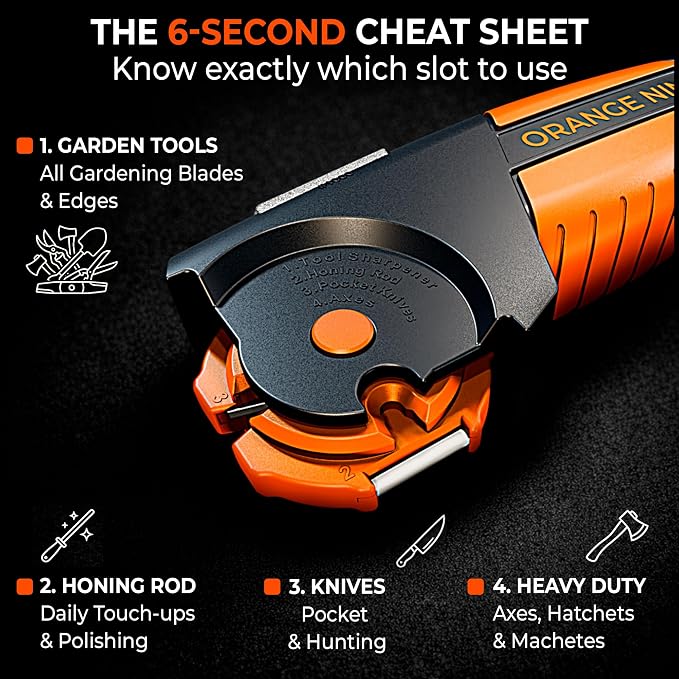 Orange Ninja 7-in-1 Garden Tool & Knife Sharpener – Sharpens Axe, Pruner & - Image 2