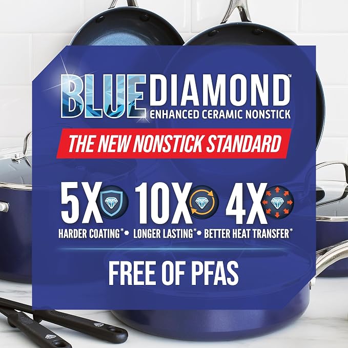 Blue Diamond 9.5” and 11" Frying Pan Skillet Set, Diamond Infused PFAS & - Image 10