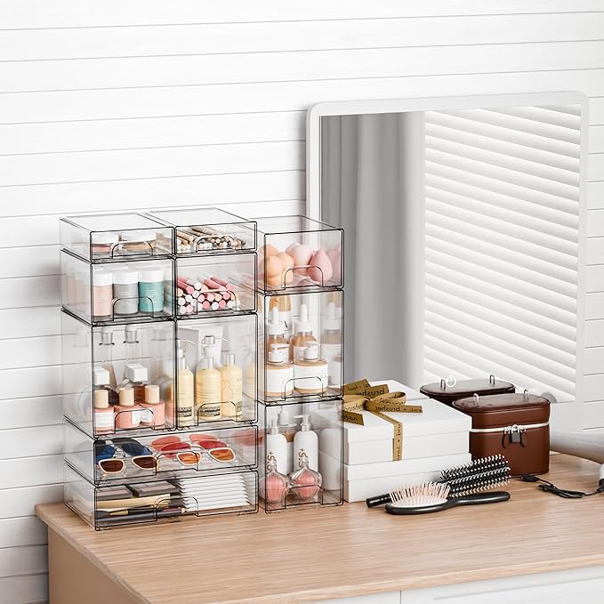 Yieach 2.2'' Tall Small Clear Stackable Storage Drawers, 2 Pack Stacking - Image 6
