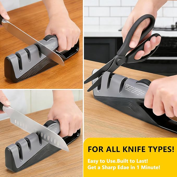 Knife Sharpener, 5 Adjustable Angle, 3 in 1 Professional Chef's Kitchen Knife - Image 4