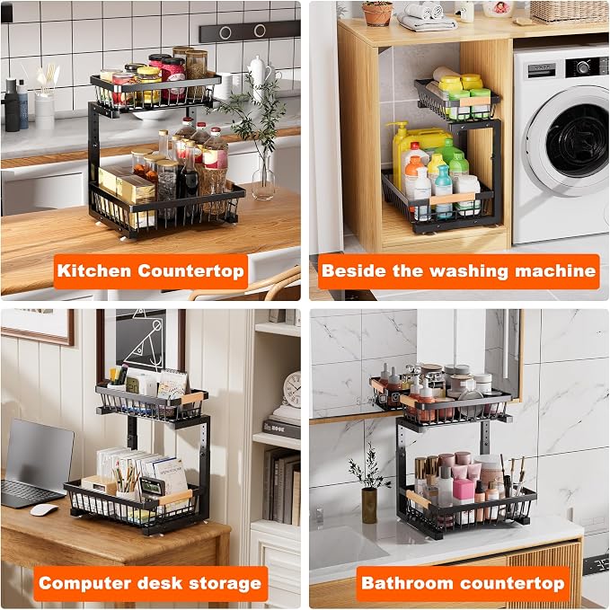 Under Sink Organizer, 2 Pack 2 Tier Under Sink Organizers and Storage, Slide - Image 7