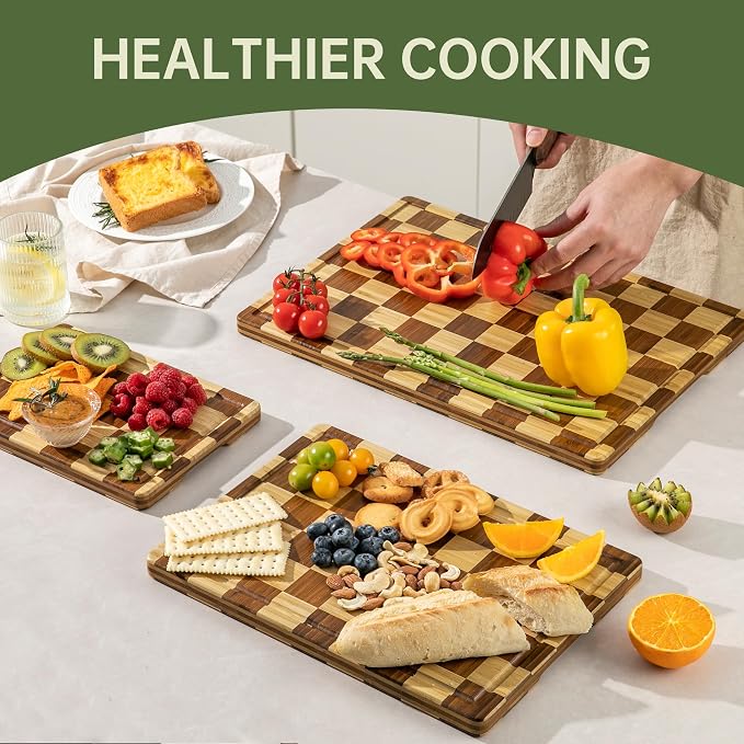 THETCHRY Bamboo Cutting Board Set, Checkered Wood Cutting Boards - Image 8