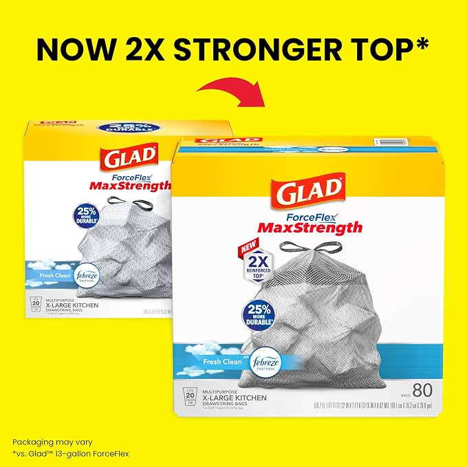 Glad ForceFlex MaxStrength Kitchen Trash Bags, 20 Gal, Fresh Clean Febreze - Image 2
