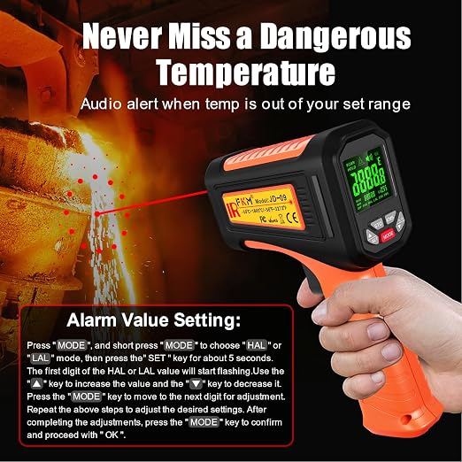 50:1-58°F ~3272°F FKM Infrared Thermometer High Temperature Gun, Non Contact - Image 5
