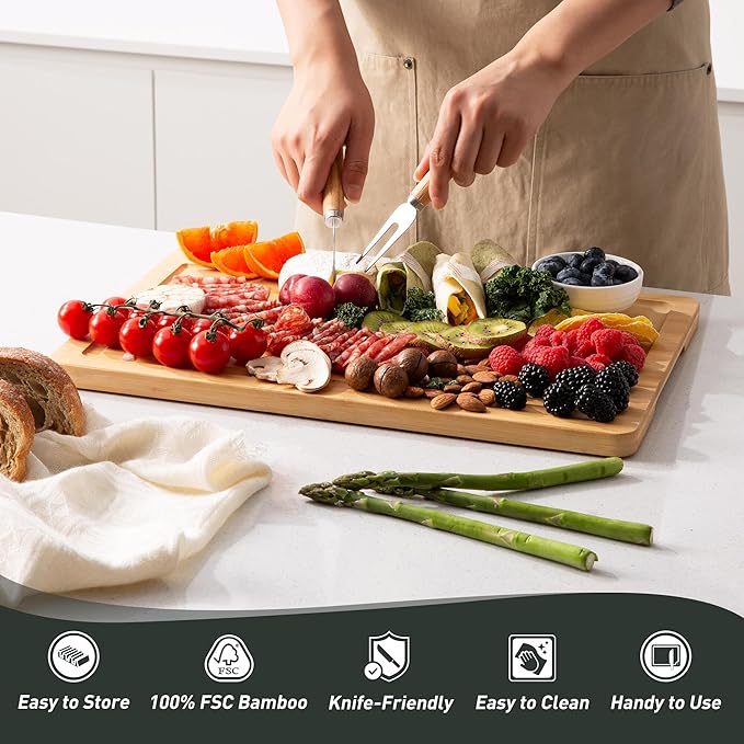 Bamboo Cutting Board Set Non Slip Feet - Image 8