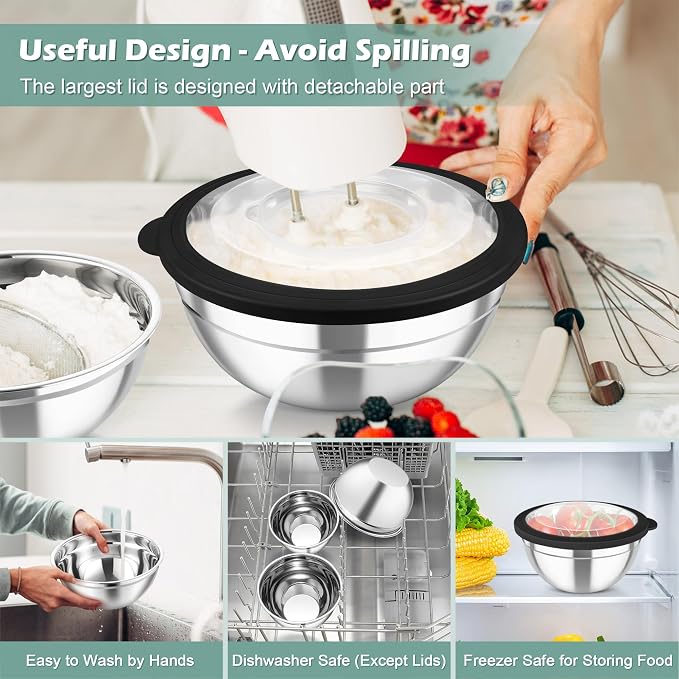 TeamFar Mixing Bowls, For Kitchen Mixing/Baking/Storing/Prepping, Visible & - Image 4