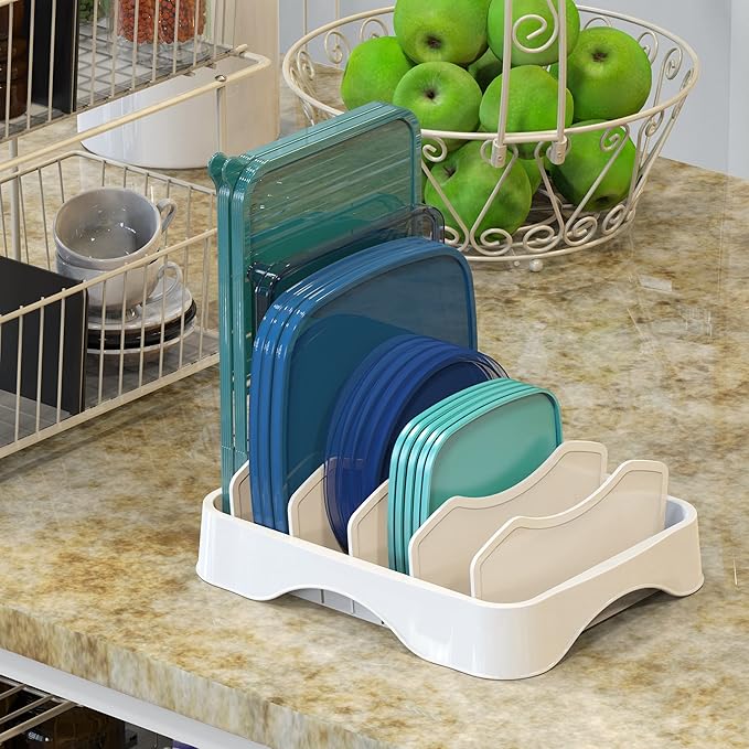 Simple Houseware Food Container Lid Organizer, Adjustable Dividers Lids Storage - Image 4