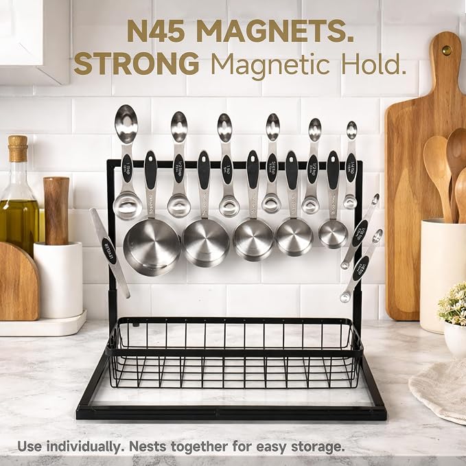 Magnetic Measuring Cups and Spoons Set, Strong N45 Magnets, 304 Stainless Steel - Image 2