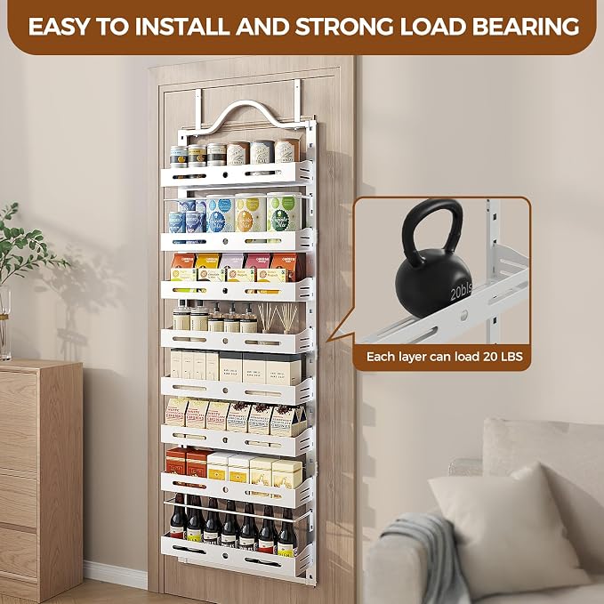 8-Tier Over The Door Pantry Organizer, Large 2 IN 1 Wall Mount or Hanging Spice - Image 4