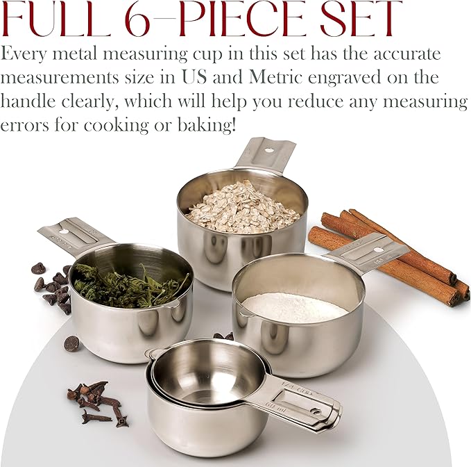 Bellemain One-Piece Stainless Steel Measuring Cups Set of 6 – Nesting Metal - Image 6