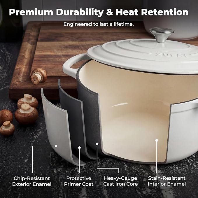Zulay Kitchen 6 Quart Enameled Cast Iron Dutch Oven Pot - Image 5