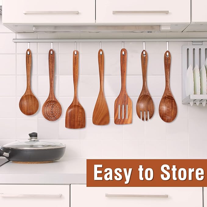 Mooues 12 Piece Wooden Spoons for Cooking, Wooden Utensils for Cooking - Image 5