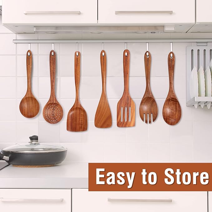 15Piece Wooden Spoons for Cooking Natural Teak Wooden Kitchen Utensils Set - Image 5