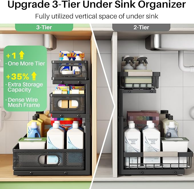 Kitstorack Under Sink Organizer, Slide out Storage Drawer Rack - Image 4