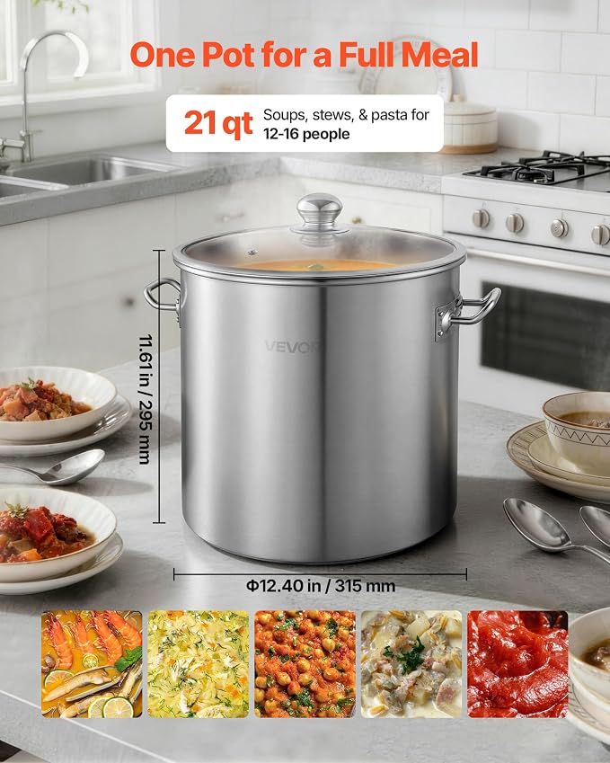 VEVOR Stainless Steel Stock Pot, 21-Quart Stainless Steel Stockpot - Image 5