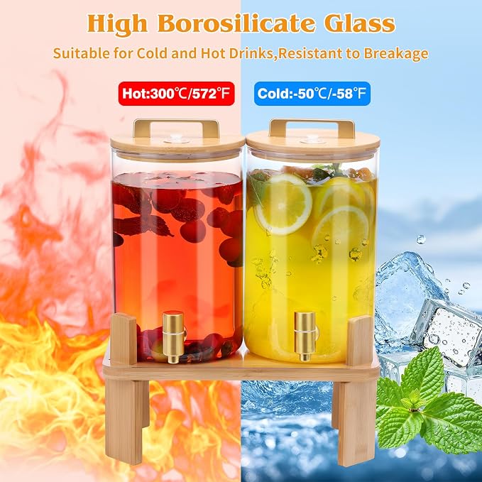 1 Gallon 2 PCS Glass Beverage Dispenser, Drink Dispensers - Image 3