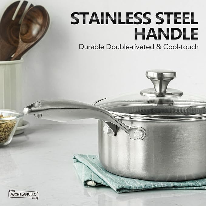 MICHELANGELO Stainless Steel Saucepan Set 1QT & 2QT, Premium Triple Ply Sauce - Image 5